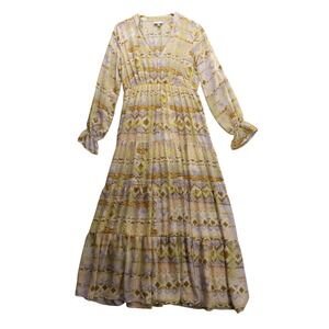 Shyanne Tiered Maxi Dress Boho Print V Neck‎ Long Sleeve Sz M